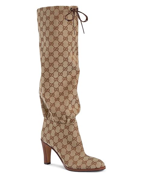 gucci gg canvas mid-heel boot|Gucci print thigh high boots.